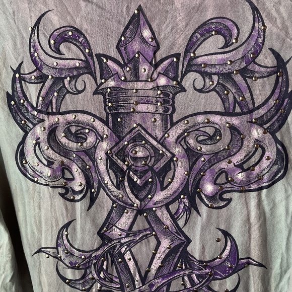 AFFLICTION Live Fast Ruched Sides Studs Detail V-Neck TEE NEW - Picture 8 of 16
